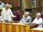 Vice President Jagdeep Dhankhar with Rajasthan chief minister Ashok Gehlot and assembly speaker CP Joshi during a felicitation ceremony at the state assembly, in Jaipur, on Tuesday, September 20, 2022. (PTI Photo) Vice President Jagdeep Dhankhar with Rajasthan chief minister Ashok Gehlot and assembly speaker CP Joshi during a felicitation ceremony at the state assembly, in Jaipur, on Tuesday, September 20, 2022. (PTI Photo)