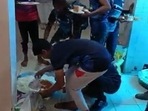 Kabaddi bodies wash hands of UP's Saharanpur food-at-toilet viral clip(Screengrab) Kabaddi bodies wash hands of UP's Saharanpur food-at-toilet viral clip(Screengrab)
