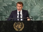 France's President Emmanuel Macron addresses the 77th Session of the United Nations General Assembly at U.N. Headquarters in New York City.