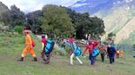 The trapped pilgrims being rescued by SDRF, NDRF personnel and local administration in Pithoragarh, Uttarakhand. (HT Photo)