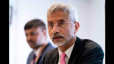 S Jaishankar met the Ukrainian prime minister (PM) Dens Shmyhal on the sidelines of the UN General assembly on Wednesday (AP) S Jaishankar met the Ukrainian prime minister (PM) Dens Shmyhal on the sidelines of the UN General assembly on Wednesday (AP)