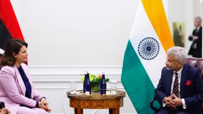 Dr Najla Elmangoush met external affairs minister S Jaishankar on the sidelines of UNGA. (Twitter (Dr S Jaishankar)) Dr Najla Elmangoush met external affairs minister S Jaishankar on the sidelines of UNGA. (Twitter (Dr S Jaishankar))