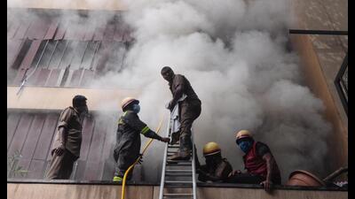 Firefighters trying to douse the fire at Levana Suites in Lucknow. (File Photo) Firefighters trying to douse the fire at Levana Suites in Lucknow. (File Photo)