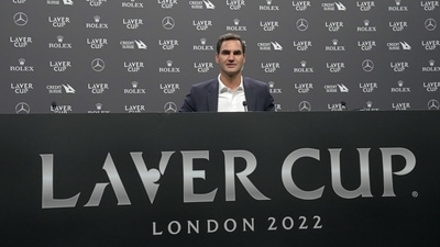 Switzerland's Roger Federer attends a media conference ahead of the Laver Cup tennis tournament at the O2 in London (AP) Switzerland's Roger Federer attends a media conference ahead of the Laver Cup tennis tournament at the O2 in London (AP)