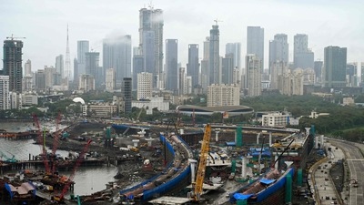 This photograph taken on September 21, 2022 shows the construction site of a coastal road project in Mumbai. (AFP) This photograph taken on September 21, 2022 shows the construction site of a coastal road project in Mumbai. (AFP)