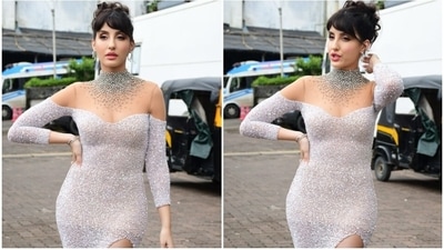 Nora Fatehi's as she arrives for Jhalak Dikhhla Jaa 10. Nora Fatehi's as she arrives for Jhalak Dikhhla Jaa 10. 