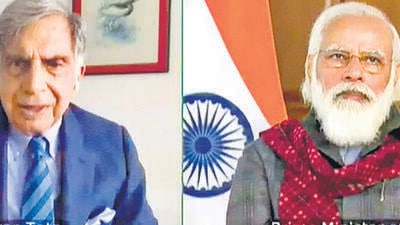 Prime Minister Narendra Modi interacts with veteran industrialist Ratan Tata via video conferencing in 2020. (PTI File Photo) Prime Minister Narendra Modi interacts with veteran industrialist Ratan Tata via video conferencing in 2020. (PTI File Photo)