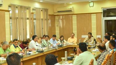 Shri Mata Vaishno Devi Shrine Board CEO Anshul Garg chairs a meeting for the Navratri festival in Katra. (HT Photo)