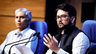 **EDS: HANDOUT PHOTO MADE AVAILABLE FROM PIB ON WEDNESDAY, SEPT. 21, 2022** New Delhi: Union Minister for Information & Broadcasting, Youth Affairs and Sports Anurag Singh Thakur addresses a press conference on Cabinet Decisions, in New Delhi, Wednesday, Sept. 21, 2022. (PTI Photo)(PTI09_21_2022_000132A) (PTI) **EDS: HANDOUT PHOTO MADE AVAILABLE FROM PIB ON WEDNESDAY, SEPT. 21, 2022** New Delhi: Union Minister for Information & Broadcasting, Youth Affairs and Sports Anurag Singh Thakur addresses a press conference on Cabinet Decisions, in New Delhi, Wednesday, Sept. 21, 2022. (PTI Photo)(PTI09_21_2022_000132A) (PTI)