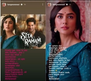 Kangana Ranaut was all praise for Sita Raman, especially its lead Mrunal Thakur. Kangana Ranaut was all praise for Sita Raman, especially its lead Mrunal Thakur.