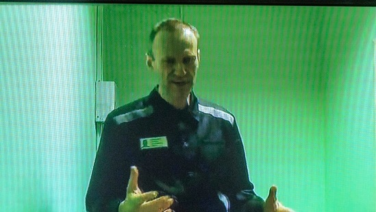 Russia-Ukraine War: Russian opposition leader Alexei Navalny is seen on a TV screen. (AP)