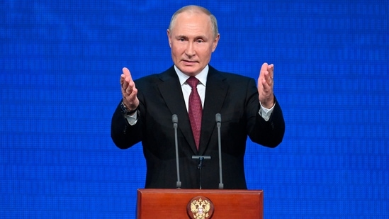 Russia-Ukraine War: Russian President Vladimir Putin gestures while addressing an event.(AP)