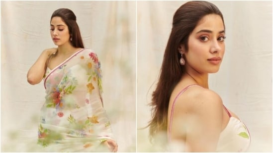 Janhvi Kapoor’s fashion diaries are our favourite. The actor keeps slaying fashion goals on a regular basis with snippets from her fashion photoshoots. Janhvi's saree diaries have our heart as well. From sequined sarees to minimally decorated six yards of grace, Janhvi keeps declaring her love for sarees through her pictures. A day back, Janhvi shared a slew of pictures of herself looking every bit stunning in a saree.(Instagram/@janhvikapoor)