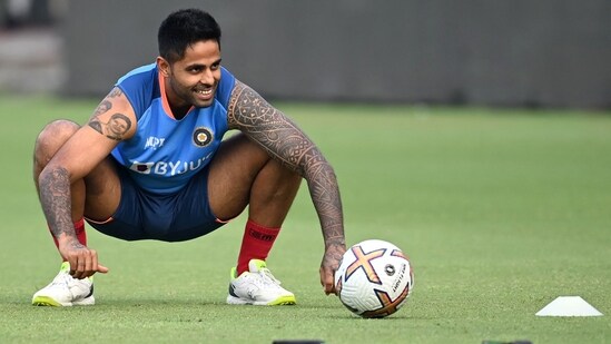 Suryakumar Yadav attends a practice session at the Punjab Cricket Association Stadium in Mohali-(AFP)