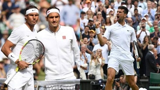 Rafael Nadal with Roger Federer; Novak Djokovic