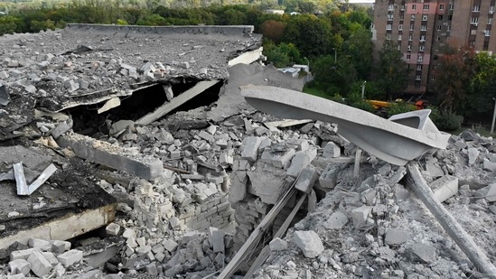 Russia-Ukraine War: The roof of a residential building damaged after shelling in Kharkiv.(AFP)