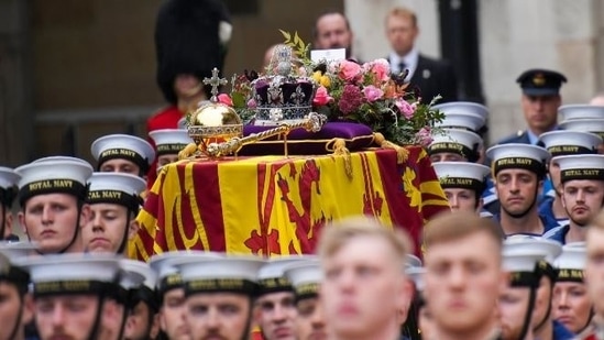 Queen Elizabeth II's state funeral processions at Westminster Abbey(AP)