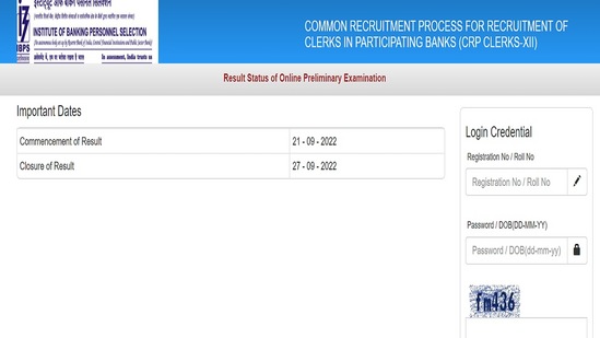 IBPS CRP Clerk XII prelims results 2022: IBPS Clerk Prelims result 2022 declared at ibps.in, direct link to check here(ibps.in)