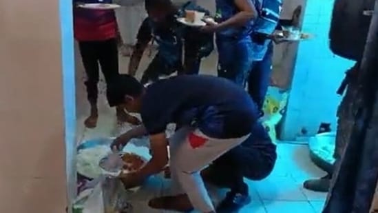 Kabaddi bodies wash hands of UP's Saharanpur food-at-toilet viral clip(Screengrab)