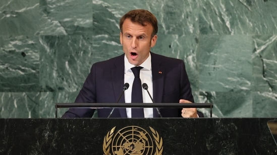 France's President Emmanuel Macron addresses the 77th Session of the United Nations General Assembly at U.N. Headquarters in New York City.(Reuters)