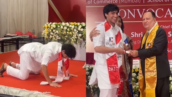 The image, taken from the viral video, shows the student performing viral Kala Chashma trend during his convocation ceremony.&nbsp;(Instagram/@mahir_malhotra)