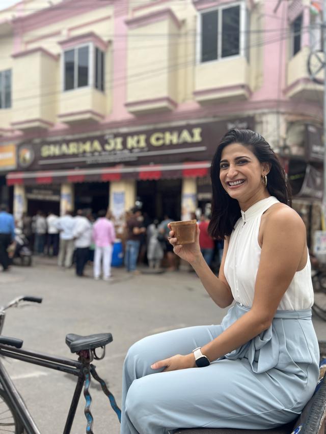 The actor savouring tea in her hometown.