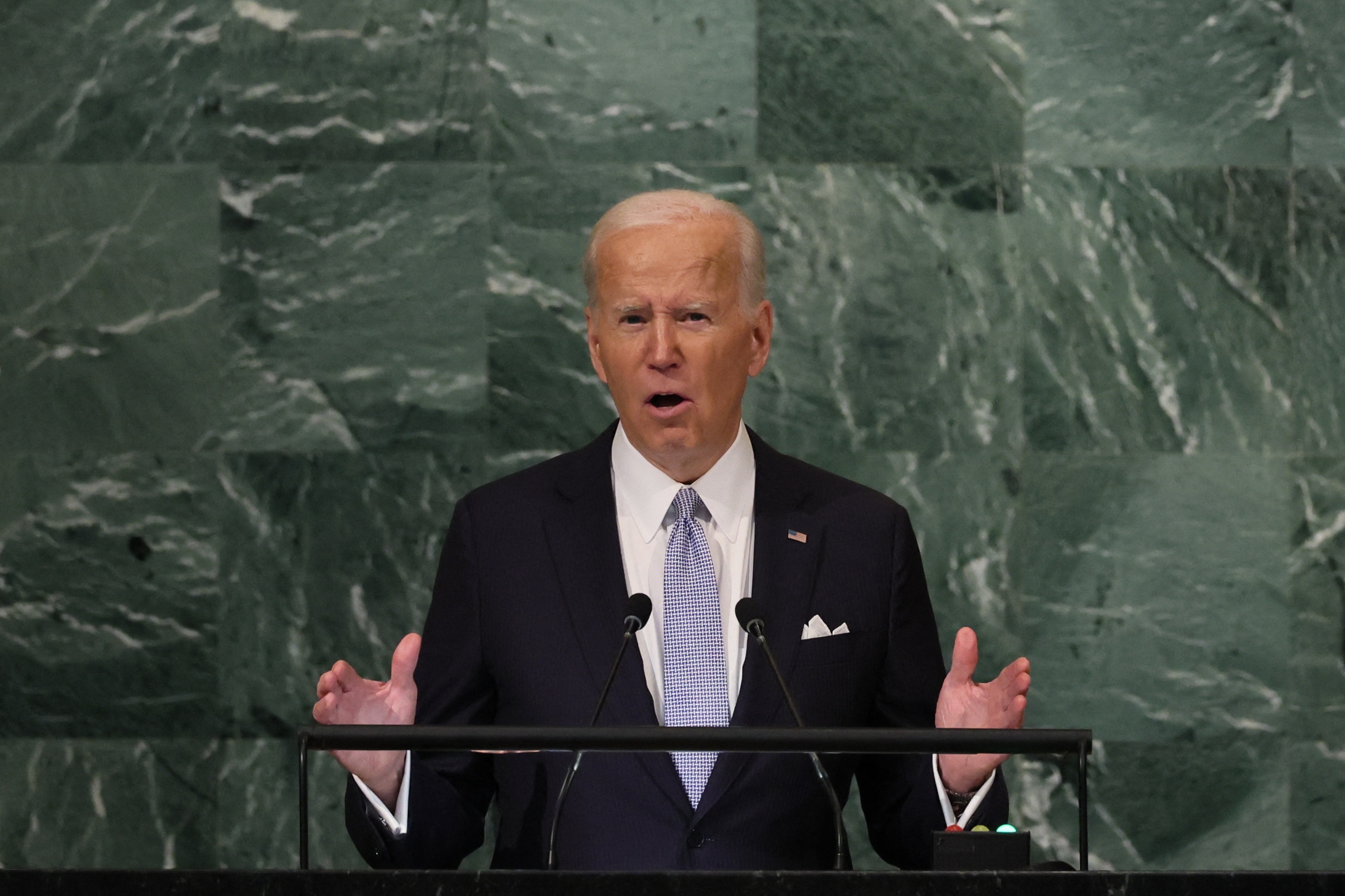 US President Joe Biden addresses the 77th Session of the United Nations General Assembly at the UN Headquarters in New York. (REUTERS)
