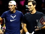 Team Europe's Roger Federer and Rafael Nadal during practice&nbsp;