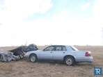The image shows the car that the YouTuber crashed to test iPhone 14 Pro's Crash Detection feature. The image shows the car that the YouTuber crashed to test iPhone 14 Pro's Crash Detection feature.