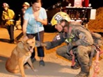 The visually impaired dog got rescued by firefighters after falling into a construction site. (Facebook/@PasadenaFD) The visually impaired dog got rescued by firefighters after falling into a construction site. (Facebook/@PasadenaFD)