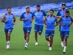 Indian cricket team players warm up during a practice session (PTI) Indian cricket team players warm up during a practice session (PTI)