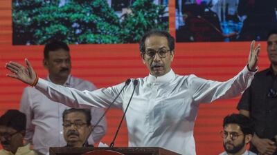 Mumbai, India - September 21, 2022: Shiv Sena party chief Uddhav Thackeray addressing the rally at NESCO, Goregaon, in Mumbai, India, on Wednesday, September 21, 2022. (Photo by Pratik Chorge/Hindustan Times) (Pratik Chorge/HT PHOTO) Mumbai, India - September 21, 2022: Shiv Sena party chief Uddhav Thackeray addressing the rally at NESCO, Goregaon, in Mumbai, India, on Wednesday, September 21, 2022. (Photo by Pratik Chorge/Hindustan Times) (Pratik Chorge/HT PHOTO)