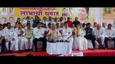 Finance minister Nirmala Sitharaman (centre) addresses a press conference during her three-day visit in NCP’s bastion Baramati, at Khed Shivapur on Thursday. (HT PHOTO) Finance minister Nirmala Sitharaman (centre) addresses a press conference during her three-day visit in NCP’s bastion Baramati, at Khed Shivapur on Thursday. (HT PHOTO)