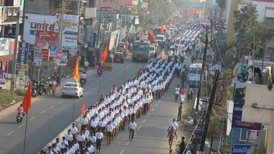 The RSS resumed holding the route march on a limited scale in 2017, nearly 16 years after the last march was taken out in 2003. (RSS Chennai blogspot/Photo courtesy) The RSS resumed holding the route march on a limited scale in 2017, nearly 16 years after the last march was taken out in 2003. (RSS Chennai blogspot/Photo courtesy)