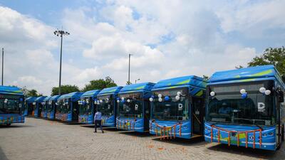 A fleet of DTC electric buses at Rajghat Bus depot, in New Delhi. (Amal KS/HT Photo) A fleet of DTC electric buses at Rajghat Bus depot, in New Delhi. (Amal KS/HT Photo)