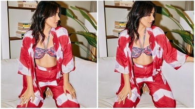 Bollywood celebrities love their tie-dye outfits. Neha Sharma elevated her summer wardrobe and picked a tie-dye co-ord set for a photo shoot on her comfy living room couch. (Instagram/@nehasharma)