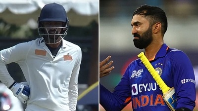 Dinesh Karthik (R) reserved high praise for Baba Indrajith (Twitter/Getty) Dinesh Karthik (R) reserved high praise for Baba Indrajith (Twitter/Getty)