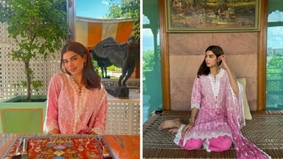 Khushi Kapoor in pink-white ethnic suit from her outdoor photoshoot. Khushi Kapoor in pink-white ethnic suit from her outdoor photoshoot.