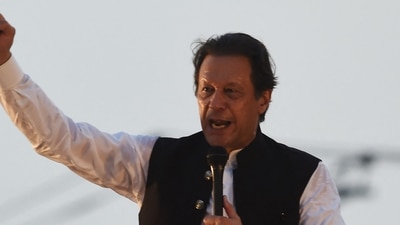 Former Pakistan's prime minister Imran Khan gestures as he speaks. (AFP) Former Pakistan's prime minister Imran Khan gestures as he speaks. (AFP)