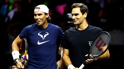 Team Europe's Roger Federer and Rafael Nadal during practice&nbsp; (Reuters)
