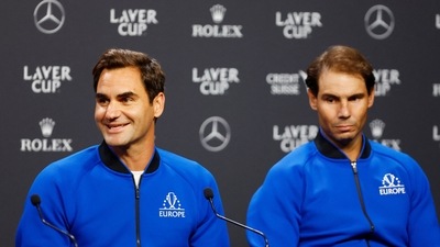 Team Europe's Roger Federer and Rafael Nadal during a press conference ( Reuters)