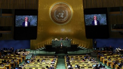 British Prime Minister Liz Truss addresses the 77th Session of the United Nations General Assembly at U.N. Headquarters in New York City, U.S., September 21.&nbsp; (REUTERS)