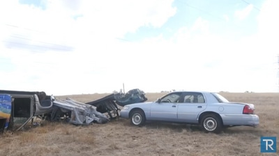 The image shows the car that the YouTuber crashed to test iPhone 14 Pro's Crash Detection feature. (YouTube/@TechRax) The image shows the car that the YouTuber crashed to test iPhone 14 Pro's Crash Detection feature. (YouTube/@TechRax)