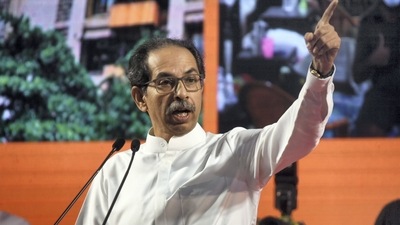 Mumbai: Shiv Sena President Uddhav Thackeray addresses a party rally at Goregaon, in Mumbai, Wednesday, Sept. 21, 2022. (PTI Photo) (PTI)