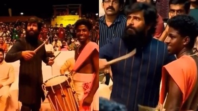 Vikram at Ponniyin Selvan promotions in Kerala. Vikram at Ponniyin Selvan promotions in Kerala.
