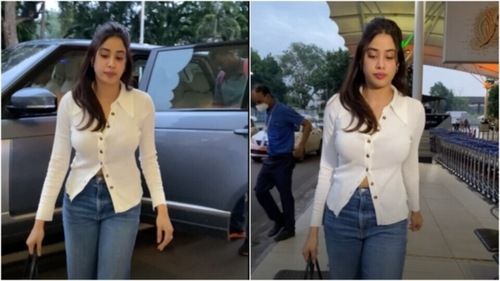 Janhvi Kapoor flies out of Mumbai in style. (HT Photos/Varinder Chawla)