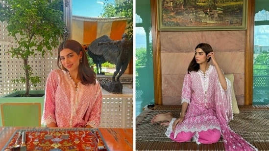 Khushi Kapoor in pink-white ethnic suit from her outdoor photoshoot.