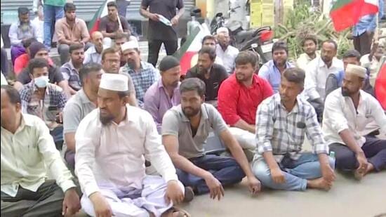 PFI workers protest against National Investigation Agency (NIA) raid at the PFI office in Chennai. (ANI image)