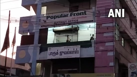 NIA officials conducted raids at the Popular Front of India (PFI) party office in Dindigul district, Tamil Nadu. (ANI)
