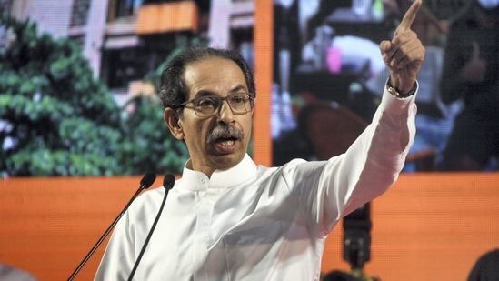 Mumbai: Shiv Sena President Uddhav Thackeray addresses a party rally at Goregaon, in Mumbai, Wednesday, Sept. 21, 2022. (PTI Photo)(PTI) Mumbai: Shiv Sena President Uddhav Thackeray addresses a party rally at Goregaon, in Mumbai, Wednesday, Sept. 21, 2022. (PTI Photo)(PTI)